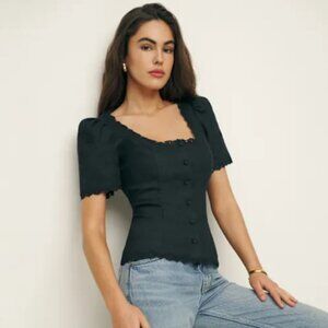 Reformation Anabella Linen Top Black - Size 0